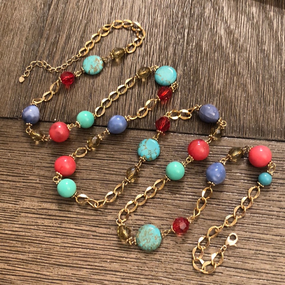 Goldtone Chain & Bead Necklace Howelite Beads